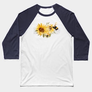 Elegant Honeybee Sunflowers Vintage Letter Baseball T-Shirt